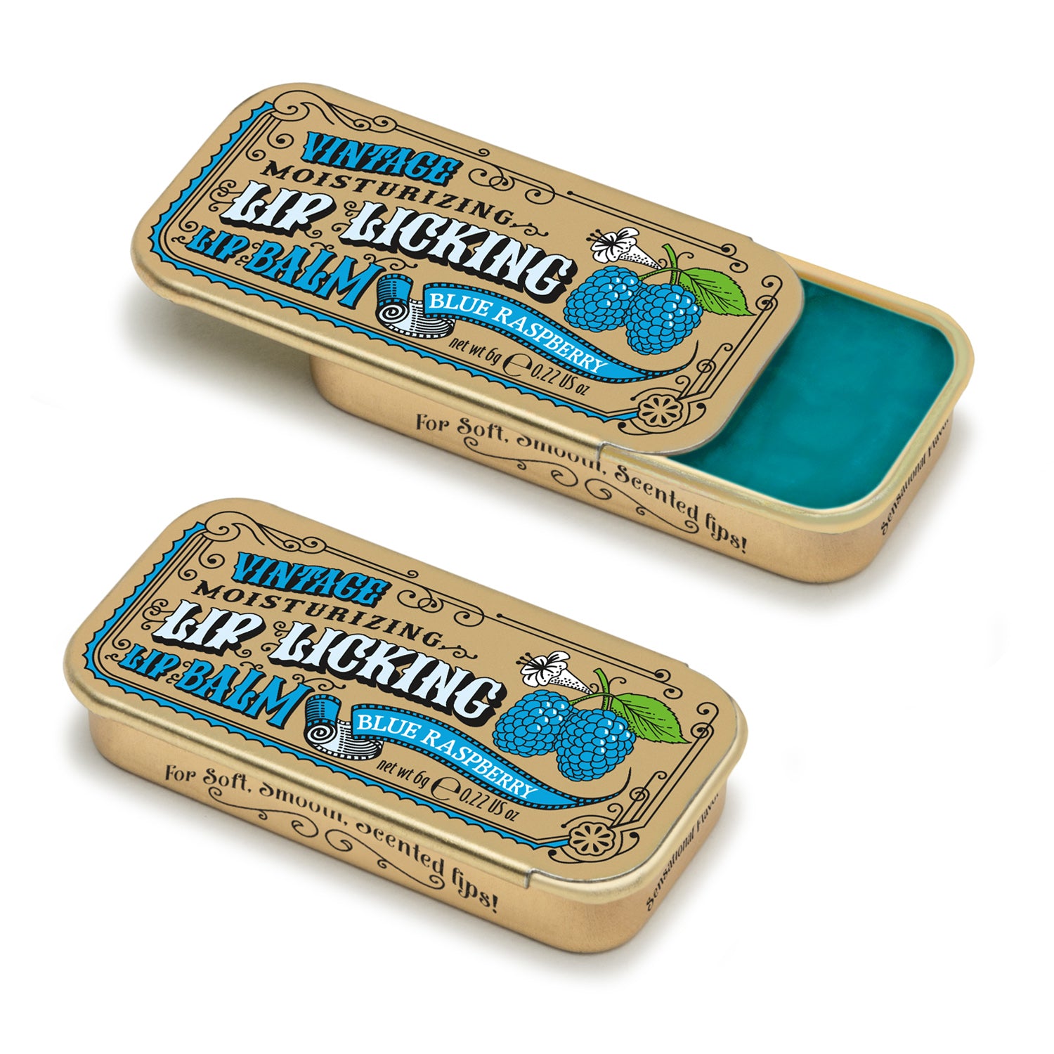 Blue Raspberry Lip Licking Flavored Lip Balm - Vintage Slider Tin