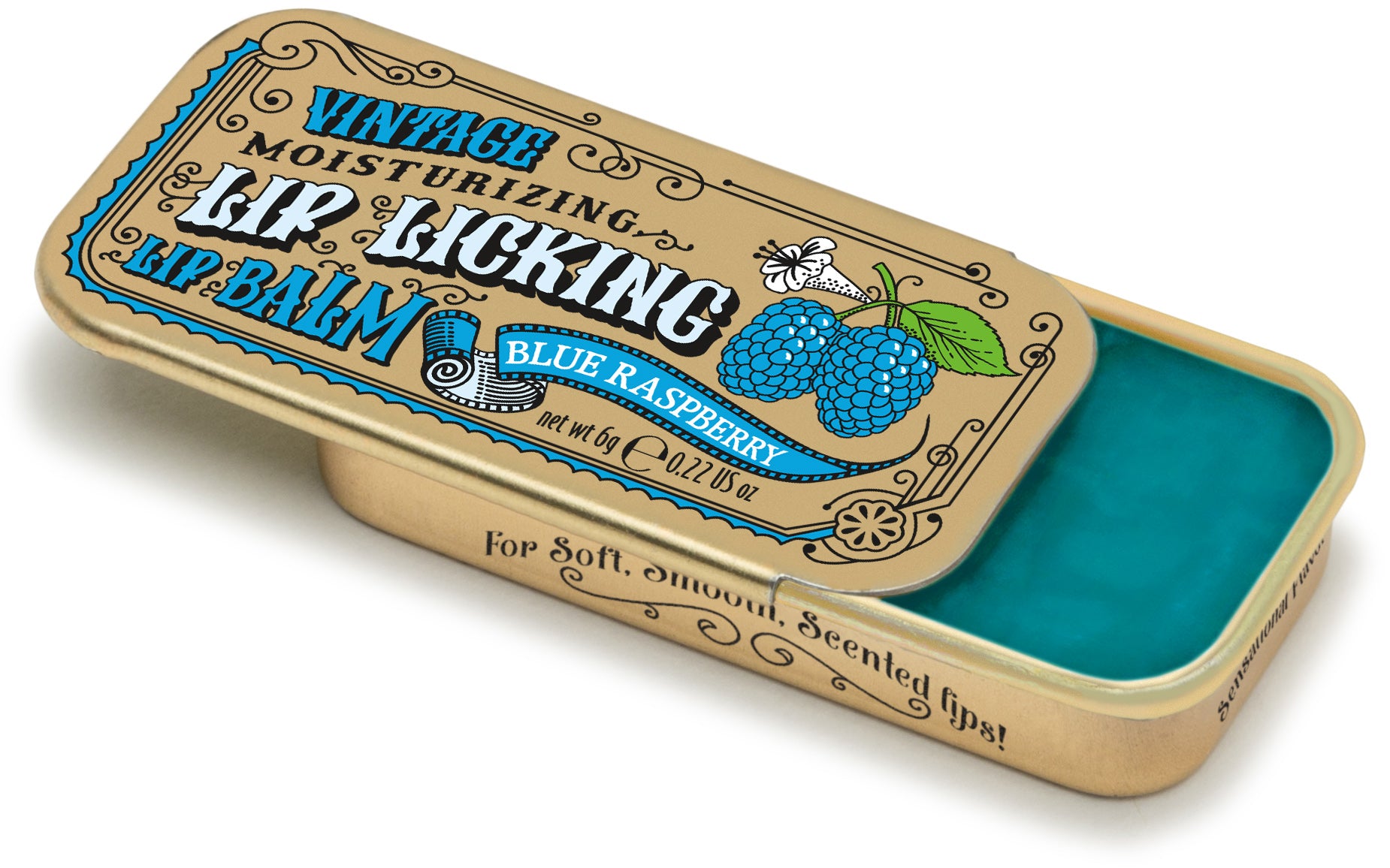 Blue Raspberry Lip Licking Flavored Lip Balm - Vintage Slider Tin