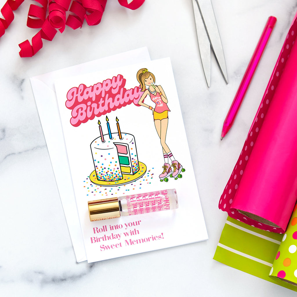 Tinte Roller Girl Birthday Card - Bubble Gum Kissing Potion