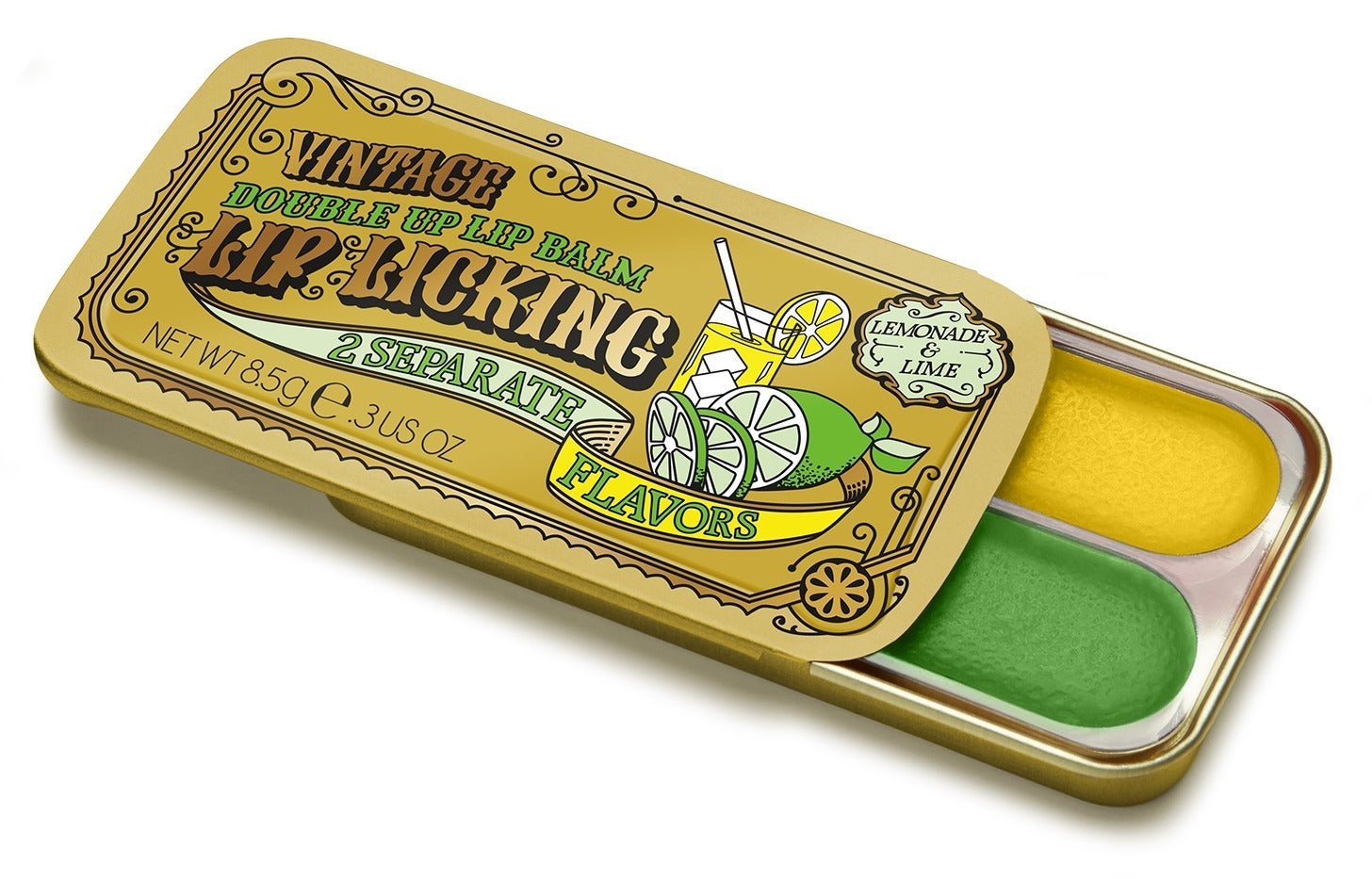 Lemonade & Lime Double Up Flavored Lip Balm - Vinatge Slider Tin