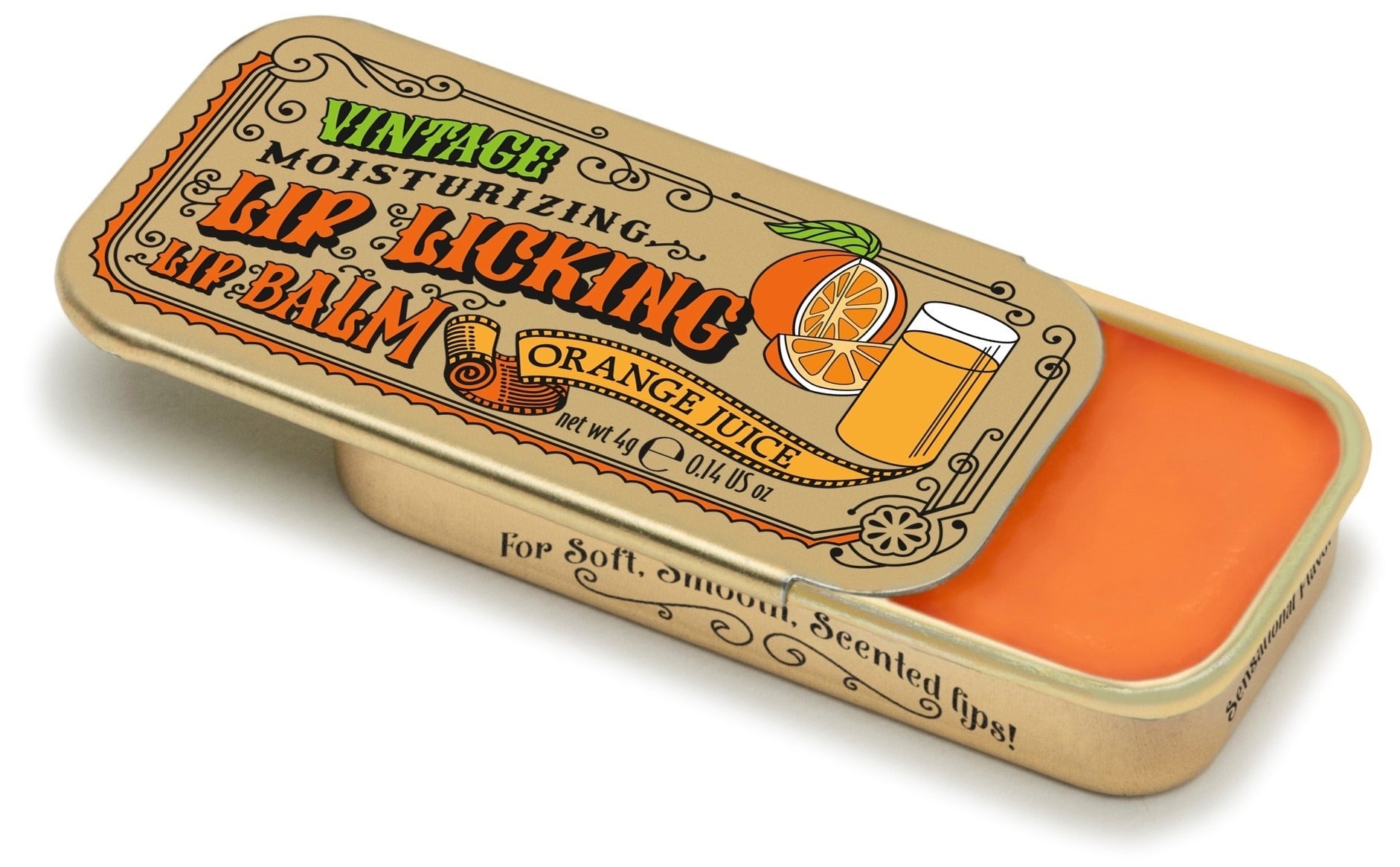 Orange Lip Licking Flavored Lip Balm - Vintage Slider Tin | Tinte