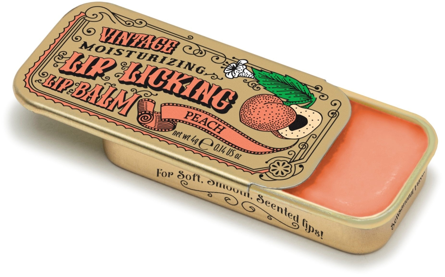 Peach Lip Licking Flavored Lip Balm - Vintage Slider Tin | Tinte Peach Lip Licking Flavored Lip Balm - Vintage Slider Tin | Tinte
